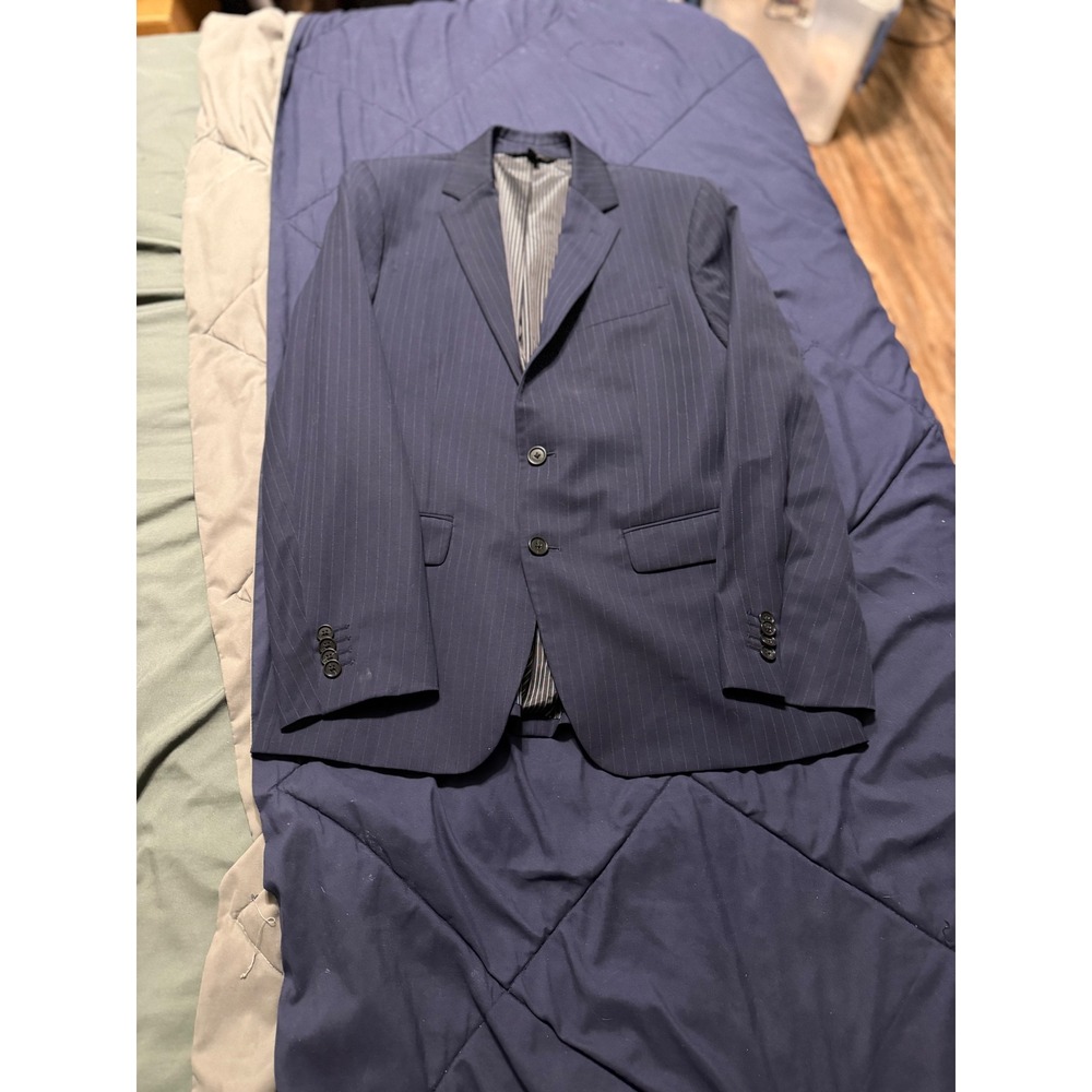 Banana Republic Mens 38S Slim Fit Marzotto Super 130s Wool Pinstripe Blazer Navy